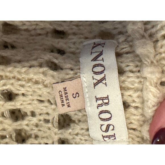 Knox Rose Sweater Women Small Ivory Open Front Open Knit Asymmetric Hem Cardigan - Picture 7 of 9